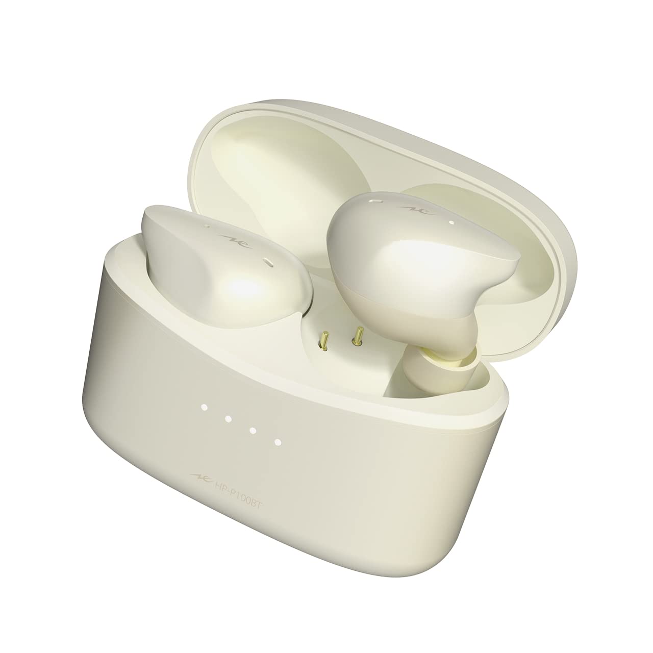 Close-up view of the radius HP-P100BT white wireless earphones