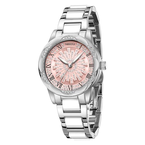 Image of NIBOSI Watch for Woman Analog Quartz Rose Gold Stainless Steel Band Luxury Ladies Watch Stylish Diamond Blue Dial Wrist Watches Waterproof