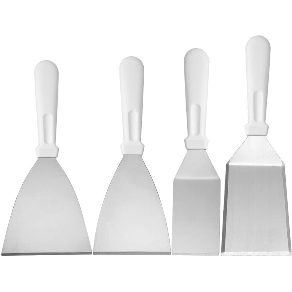 SHERCHPRY 4pezzi Spatola Cucina in Acciaio Inox Strumento di Cottura Resistente al Calore Impugnatura Ergonomica per Mescolare Girare e Friggere Comodo da Usare Pulire