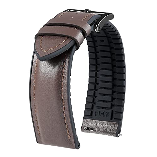 Image of BINLUN Leather Silicone Watch Bands 14mm 16mm 18mm 19mm 20mm 21mm 22mm Quick Release Breathable Micro-Perforated Leather Silicone-Lined Hybrid Watch Straps Silver /Black /Gold Buckle Men Women