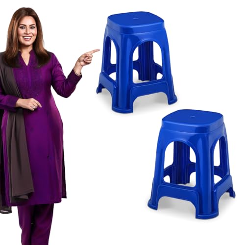 Image of MAHARAJA Strong & Durable Stool | Modern Beige Polypropylene Stackable Stool | Set of 2, Pre-Assembled (Blue, Pack of 2)