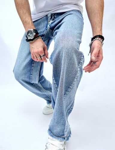 Kinghua Mens Baggy Jeans Straight Leg Loose Fit Denim Pants Casual Skater Streetwear Trousers2