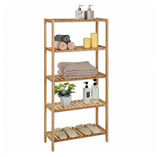 Songmics estante de baño de 5 estantes, estante de cocina, zapatero, para flores, para libros, de bambú, 133,5 x 29 x 9 cm, BCB35Y