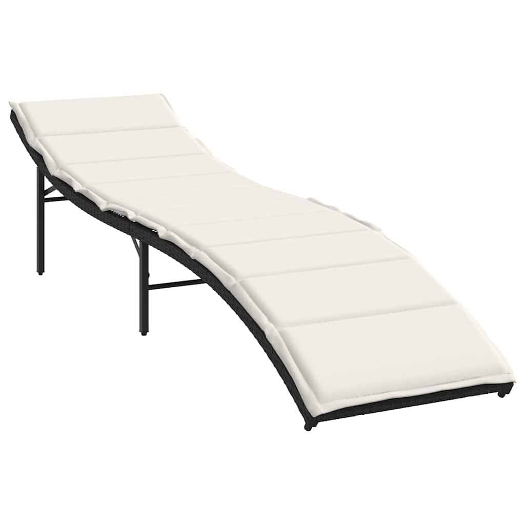 Juego de 2 tumbonas de ratán sintético con cojines en color negro | Cómoda tumbona de jardín para terraza y balcón con respaldo ajustable en 3 posiciones y cojines acolchados suaves.