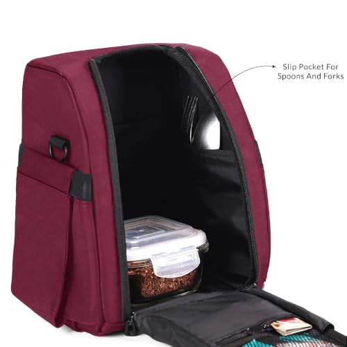 Image of Carriall Lunch Bag for Office | Water-Resistant Tiffin Bag for Office, College, School & Picnic | 8L Reusable Lunch Box Bag for Men, Women (Maroon)