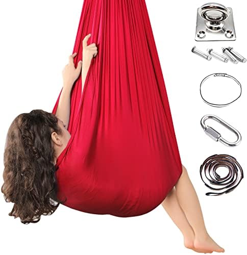 Mingfuxin Kids Sensory Therapy Swing, Indoor Outdoor 360° Children's Swing Hammock Elastic Cuddle Therapy Hanging Chair for Boys Girls with Autism ADHD SPD Asperger's Sensory Integration