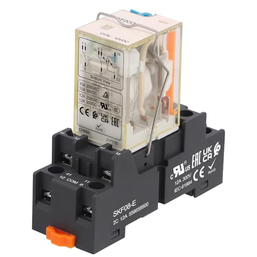 Relé de alimentación de 12V CC DPDT con base de enchufe y botón de prueba de 8 pines 12A