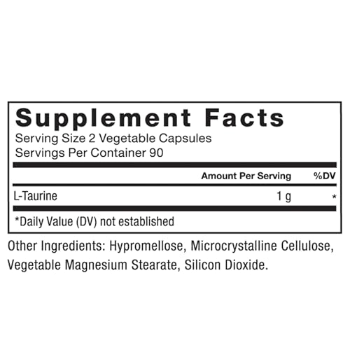 Image of Force Factor Taurine Supplement, Taurine 500mg Capsules Antioxidant Supplement to Support Nervous System and Cellular Health, Vegan, No Gelatin, Non-GMO, 180 Vegetable Capsules