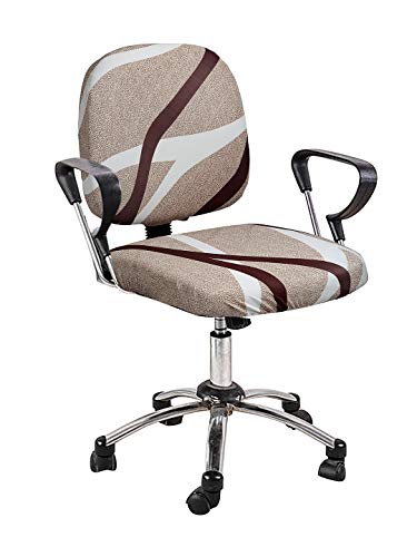 Image of Cortina Corporate Office Chair Covers | Removable Chair Protector | Executive Rotating Chair Seat Case | Stretch Elastic Polyester Spandex Fabric | Abstract Print - Light Brown | Chair Cover Set of 1