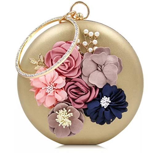 Image of TOOBA Handicraft Women's Round Shape Clutch Bag Purse | Floral Bag, Bridal Purse & Party Handbag Design with Ring Handle - Wedding & Special Occasion Clutch