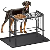 Raised Metal Dog Bowls - Large Breed, 3 Heights, Sturdy Stand for Extra Large Dogs, Black with Mat