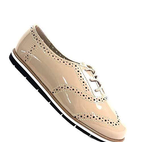 Sapato Oxford Moleca Bico Redondo Verniz Bege - 5613.518 Tamanho:36;Cor:Bege