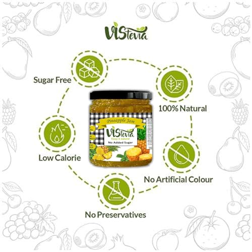 Image of Vistevia's Sugar Free Mixed Fruit jam and Pineapple Jam, Diabetic and Keto Friendly - Sweetened Naturally with Stevia, More Than 60% Fruit Content - Tastes Delicious - Pack of 2 (220 * 2 GM)