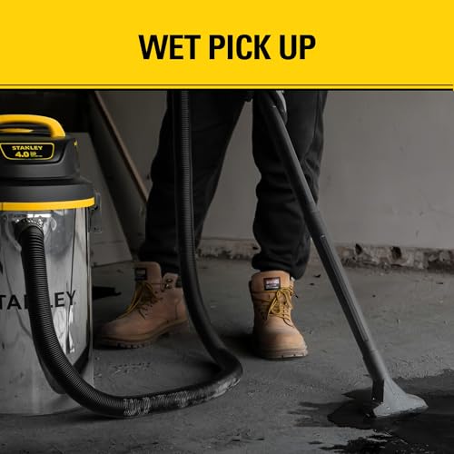 Image of STANLEY Wet Dry Vacuum,4.5 Gallon 4HP Wall Mounted Shop Vac,26 Cleaning Ranging Stainless Steel Tank,Garage / Home /Upholster /Laundry /Rooms Vacuum SL18133