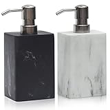 Suanti Badezimmer-Seifenspender-Set, weiß und schwarz, Marmor-Stil, mit rostfreier Silberpumpe...
