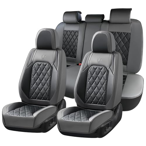 Image of Coverado Seat Covers Full Set, Faux Leather Seat Covers for Car, Waterproof Car Seat Protectors 5 Seats, Automotive Seat Covers Universal Fit for Most Cars SUV Trucks- Gray&Black