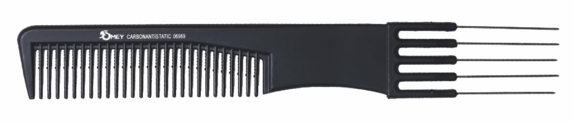 OMEY Five Metal Prong Comb Pin Tail comb Carbon Fiber Anti Static Heat Resistant (PRONG COMB-6969, Standard)-image-8