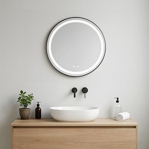 Trintion LED Spiegel Bad mit Beleuchtung 50cm Rund – Touch-Schalter, Beschlagfrei, Dimmbar – Badezimmerspiegel mit Licht für Make-up & Rasu Abnehmbarem Lederband 2