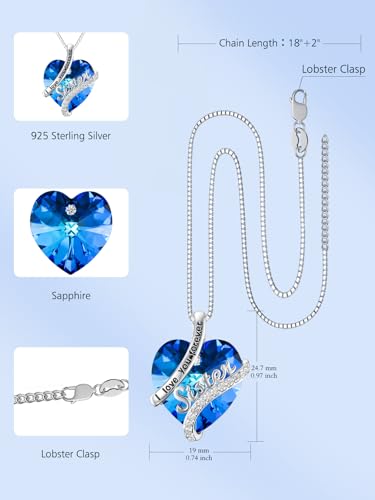 OCJ Sister Gifts from Sisters Birthstone Necklace 925 Sterling Silver Heart 2 3 Sisters Necklace Crystal Jewelry Birthday Graduation Mothers Day Gifts for Women Sister Friends Female4