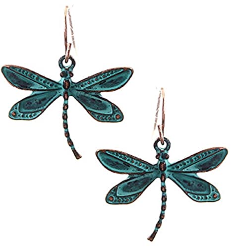 Dianal Boutique Dragonfly Earrings Dangle Metal Casting Patina Copper Finish #TOP16