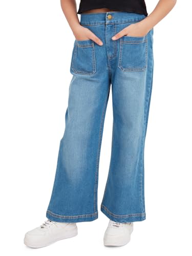 Image of olele Girls Super Jeans Collection for 4-14 Yrs | Stretchable Cotton Denim Trousers | Blue Jeans for Kids | Baggy Denim Pants | Cargo Pants for Girls