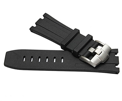 28mm AP Black Silicone Rubber Watch Band Strap Deployment Clasp Fits for AP Audemars Piguet Royal Oak Diver Offshore (Silver)