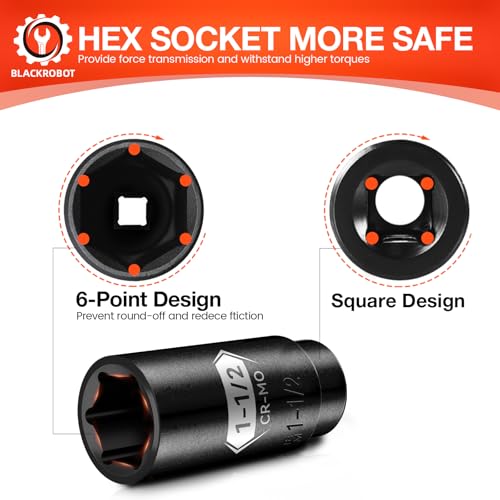 Image of BLACKROBOT 1 /2 Inch Drive 6-Point Deep Socket, 1-1 /2 inch Deep Impact Socket, CR-MO Steel