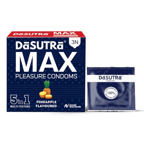 Image of Dasutra Max Pleasure Dotted Condoms For Men | 5 in 1 Multi-Textured Lubricated| Enhanced Pleasure For Both | 3 in Each Pack (Pineapple, Pack of 10)