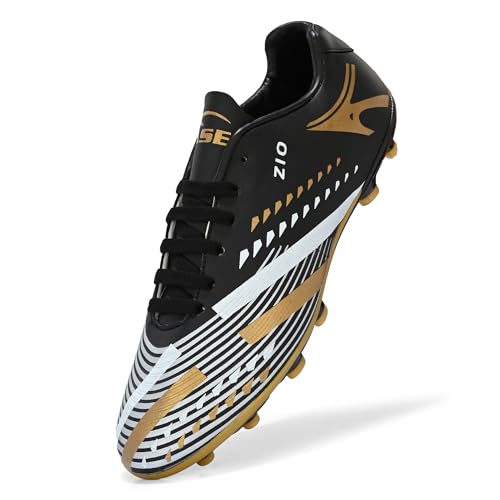 Image of PRO ASE SPORT Football Shoes with Rubber Studs - Ideal for Hard & Artificial Turf Surfaces | Orange, Black, Golden.