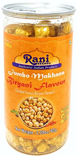Image of Rani Jumbo Phool Makhana (Fox Nut /Popped Lotus Seed) Biryani Flavor 2.29oz (65g) Vacuum Sealed, Easy Open Top, Resealable Container ~ Indian Tasty Treats | Vegan | NON-GMO | Indian Origin