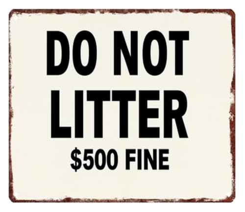 Do Not Litter 500 Fine Warning Metal Sign 12x8 Inch | Anti trash notice for yard driveway business premises