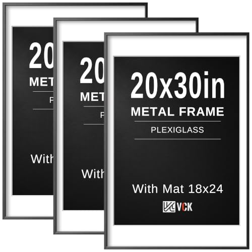 Image of VCK 20x30 Frame, Black Metal - Matted to 18x24, 3 Pack, for Large Poster