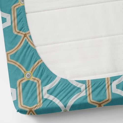 Image of VOMZER King Size (72x78) 300 TC Soft Cotton Feel Microfiber All Around Elastic Fitted Double Bedsheet with 2 Frill Pillow Covers | Aqua White