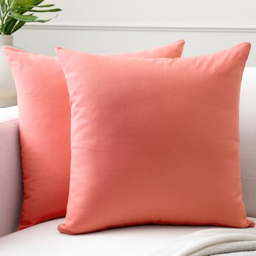Encasa XO Throw Pillow Covers 18x18 in Set of 2 Coral | No Inserts | Cotton Pillow Covers for Living Room Bed Sofa Couch | Decorative Cushion Covers with Improved Zipper