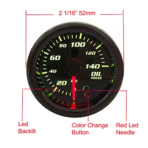 2'' Oil Pressure Gauge Meter With Sensor Tinted 7 Color Car Digital Led 0-140 Psi 52Mm Oil Press Gauge #TOP1