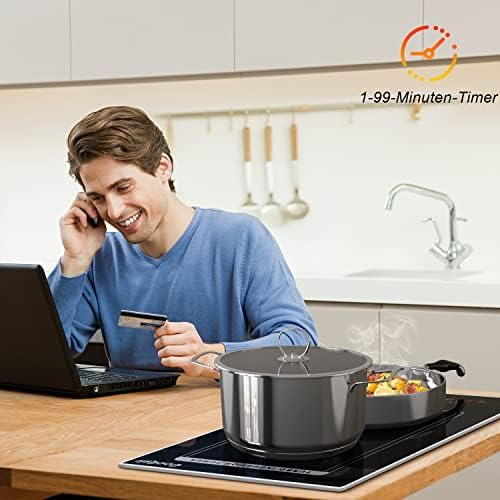 Induction Hob with 2 Zones Built-in Electric Cooktop, Flex Zone, 9 Power Levels,220V-240V 3500W, Slider Touch Control, Child Lock, Stop&Go, Timer Function, Black Glass Plate