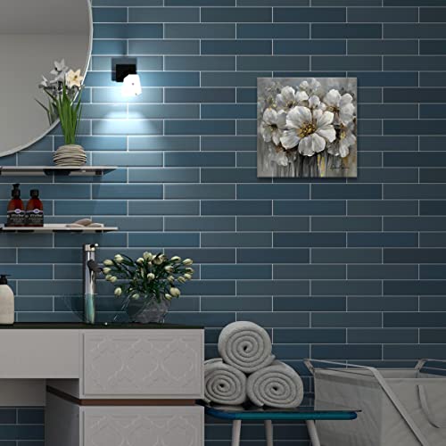 Flowers Pictures Canvas Wall Art - White Floral With Gold For Bedroom Bathroom Decor Framed 12X12 #TOP3