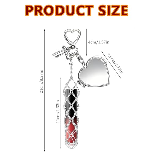 Image of Lipstick Holder Keychain Lipgloss Holder Keychain Lip Gloss Holder Keycharms for Girls Cute Bag Charms Portable Lipstick Charm Keycharms with Heart Mirror Travel Makeup Pouch (Lipstick not Included)