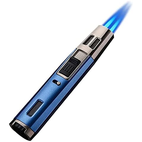 Torch lighters, ibforcty Refillable Butane Torch Adjustable Pen Lighter Double Flame Lighter Jet Flame Lighters Multipurpose for Grill BBQ Camping (Blue) (Butane Gas Not Included) Cover