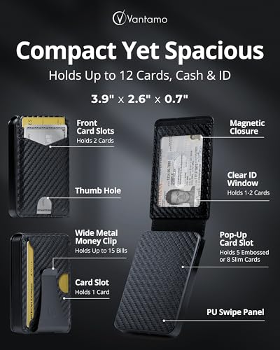 Image of Vantamo Premium Wallet for Men with Money Clip & Card Holder, Compact & Slim Wallet with RFID, 8-12 Cards, Perfect Gifts for Men