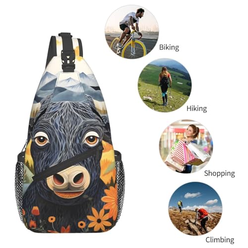 Bolso bandolera con estampado de vaca para mujer y hombre miniatura 6