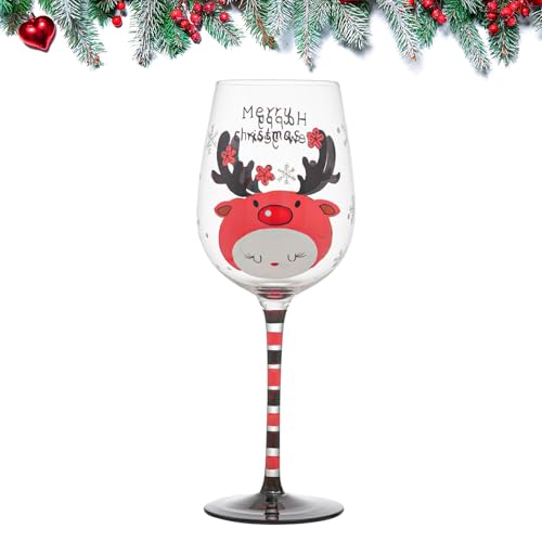 Satiskid Taza de cristal de Navidad, copas de vino tinto, tazas de alce, regalos de Navidad, pintadas a mano, copas de vino de Navidad para fiestas, copas de cóctel (talla única, 450 ml)