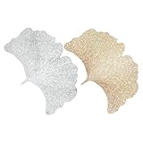 SHINEOFI Tovagliette per la Casa a Forma di Foglia di Ginkgo in PVC Dorato e Argento Set da 2 Pezzi Antiscivolo per Protezione Tavolo e Decorazione Sala da Pranzo