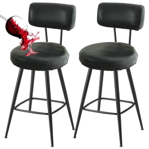 Bifaunvogel Bar Stools Cover Waterproof PU Counter Height Barstool Covers with Back Modern Round Counter Stools Slipcovers Kitchen Height Chairs Cover for Bar Pub Cafe 2 Pack Black