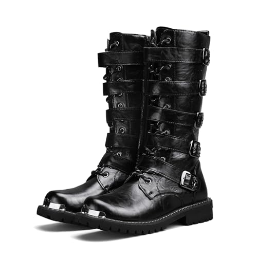 CHUUMEE Men's Wear Resistant Cycling Motorcycle Boots Side Zipper Waterproof Biker Riding Punk Rock Metal Toe Cowboy Western Tactical Army Boot - Main Image