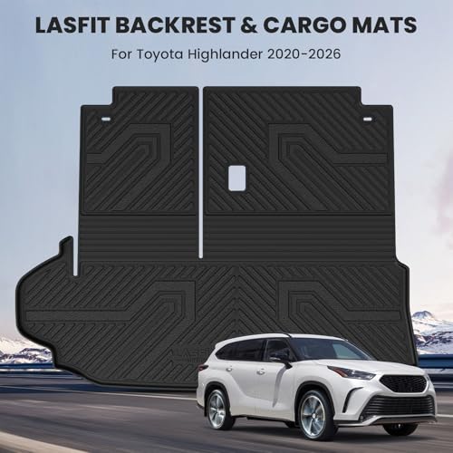 Image of LASFIT Cargo & Backrest Mats for Toyota Highlander 2026-2020 7 & 8 Seats | Fit Without Subwoofer, All Weather TPE Custom Fit Cargo Liner, Full Coverage Cargo Mats