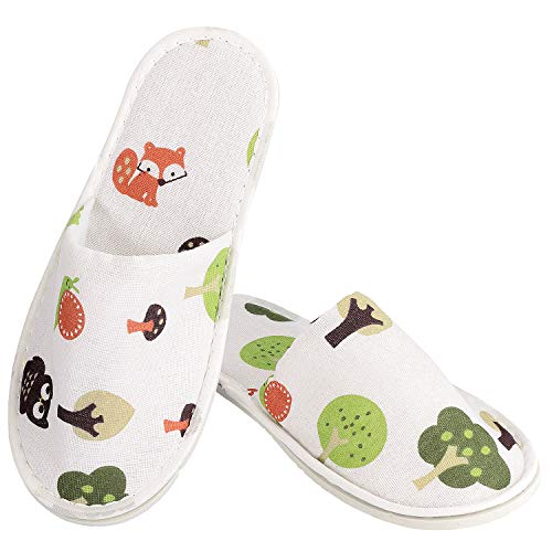 6 Pairs Cute Disposable Slippers, Cotton Cloth Closed Toe Spa Slippers for Women and Men, Breathable Non-Slip Slippers for Hotel, Guests, Travel, Forest