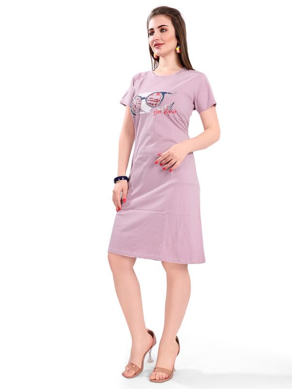 Image of Printed Knee Length Pocket Night Dresses for Women | Cat Lovers | Premium Soft Cotton Nighty | Sky Blue