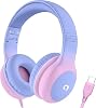 Auriculares ADOOPE para niños con cable y conector USB C, volumen seguro de 85dB, diadema ajustable, cable sin enredos para escuela, tableta, viajes (Púrpura claro y rosa, sin micrófono) 2