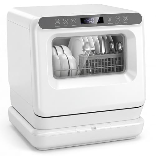 GIANTEX Mini Lavavajillas Portátil con Depósito de 8,25 L, Lavavajillas de Encimera con 6 Programas, Control Táctil, 24 H Temporizador y 2 Formas de Suministro de Agua para Apartamentos y Autocaravana